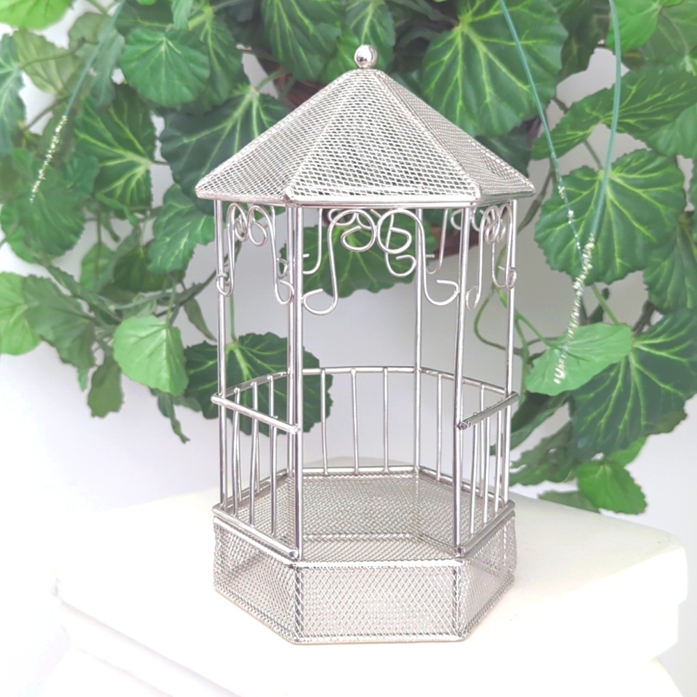 Metal gazebo. Silver tone finish.